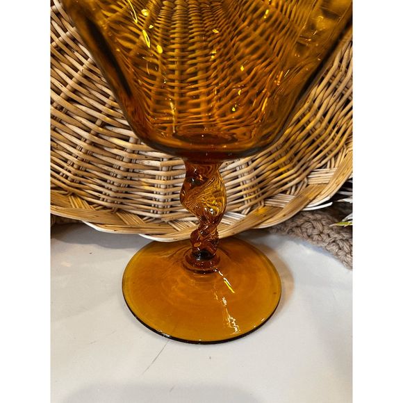 Vintage Impoli Glass Amber Pressed Glass Lidded Compote - Picture 7 of 8